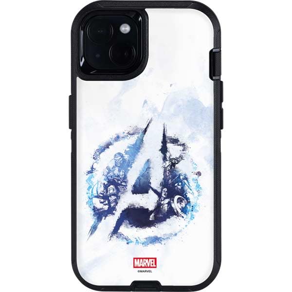 Skinit Decal Phone Skin Compatible with OtterBox Defender iPhone 14 Plus - Officially Licensed Marvel Avengers Blue Logo Design