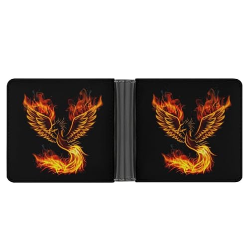Flaming Phoenix Bird Mens Bifold Wallet for Women Leather Credit Card Holder Slim Minimalist Wallets