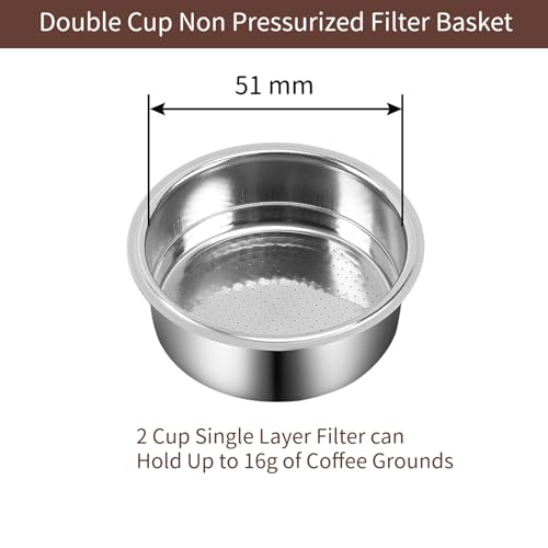 Image of 51mm Full Stainless Steel Portafilter for CASABREWS CM5418 & 3700Essential, 4 mm Thick 3-Ear Design, with Portafilter Basket Removal Tool, Wooden Handle, Compatible for De'Longhi EM450M