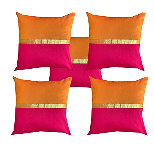 Image of PINK PARROT Durable Dopian Silk Plain Square Throw Pillow Cushion Cover without Insert (12x12 Inches, Multicolour) - Set of 5 Pieces