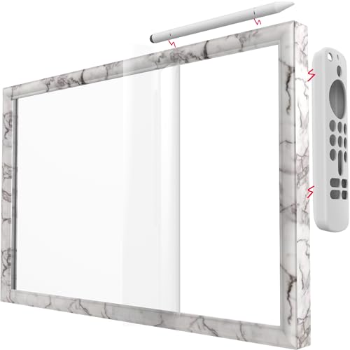 White Marble Frame for Show 15, Echo Show 15 Screen Protector, Stylus Pen, Remote case Covers...