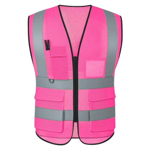 Image of High Visibility Safety Vest with Reflective Strips & Pockets | High Visibility | 360 Reflective Strips | 5 Pockets | Zipper Front | Lightweight Polyester | ANSI /ISEA 107 Class 2 Type R
