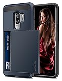Vofolen Sliding Cover for Galaxy S9 Plus Case Wallet Credit Card Holder ID Slot Hidden Pocket Heavy Duty Protection Rugged Bumper Protective Hard Shell Armor Case for Samsung Galaxy S9 Plus Dark Blue