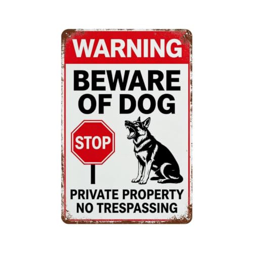 Warning Beware of Dog Metal Tin Sign - Private Property No Trespassing Gate Decor