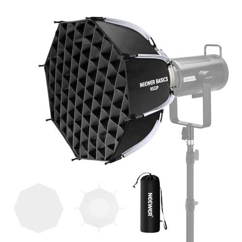 NEEWER BASICS Kit Softbox Ottagonale per Fotografia Studio Riprese Video Streaming, 45cm Soft Box Bowens a Sgancio Rapido/Griglia/Diffusori Luce/Borsa per Illuminazione Continua e Flash Strobo, NS32P
