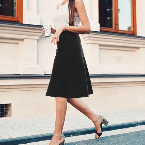Women’s A-Line Circle Skater Knee Length Skirt- Elastic Waist Business Office Skirt4