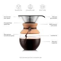 Bodum 34oz Pour Over Coffee Maker, High-Heat Borosilicate Glass with Reusable Stainless Steel Filter and Cork Grip - Made in Portugal — image 4