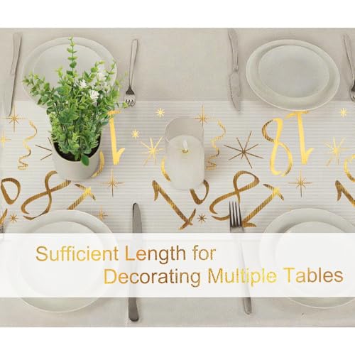 ddckj Tischläufer 18 Geburtstag 28 cm x 10 m Tischdeko Geburtstag Zuschneidbar Tischläufer Gold Männer und Frauen für Geburtstagsparty Jubiläumsfeier