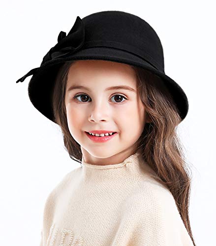Bienvenu Kids Girls Winter Warm 100% Wool Bucket Hats Fedoras With Bowknot,Black #TOP4