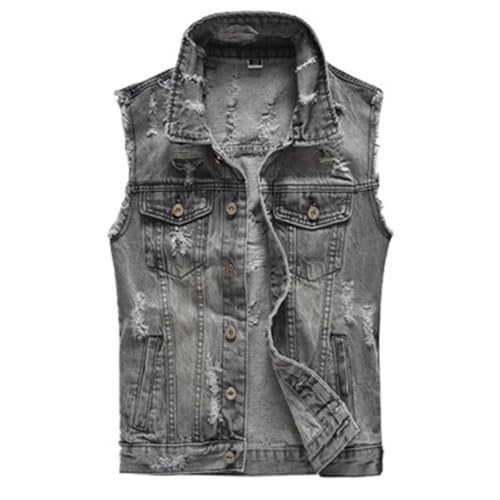Chaleco vaquero vintage para hombre con agujeros rotos y diseño clásico sin mangas
