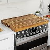 BLUEWEST Noodle Board Stove Cover with Handles, 3 in 1 Wood Stove Top Covers Board for Gas Burners and Electric Stove, Wooden RV Stovetop Cover, Tray for Kitchen Counter Space (Warm Acacia)