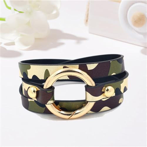 Dreuyet Leather Camo Bracelet for Men Women Boho Camouflage White Black Charm Circle Cuff Bangle Multilayer Stackable Leather Wrap Bracelets Costume Jewelry2