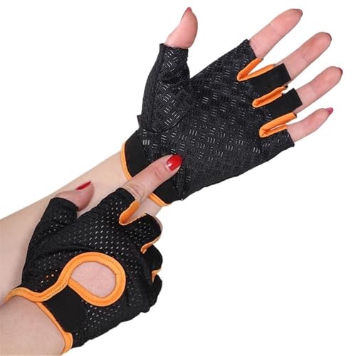 Fingerlose Fahrradhandschuhe, professionell, Fitnessstudio, Fitness, atmungsaktiv, rutschfest, für Damen und Herren, Halbfinger, Sommer, Angeln, Damenfahrrad (Orange, S)
