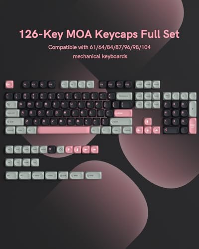Image of Dye Sublimation PBT Keycap for Mechanical Keyboard, MOA Profile, 126 Keys, Custom Keyboard Keycaps Set, Compatible with MX Cherry Switches and ANSI, 60% /75% /96% /104% Layout, Black & Pink