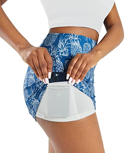 Qpmmber Kurze Hose mit hoher Taille, Ananas, Fitnessstudio, Yoga, Workout, Biker, Laufen, Sport, kurze Hose mit Taschen, A01-Ozeanblau, XX-Large