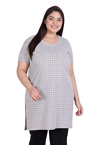 Image of RYSH Women's All-Over Printed Cotton Plus Size Longline T-Shirt with Pockets