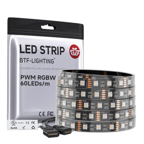 Image of BTF-LIGHTING RGBW LED Strip Warm White 16.4ft 60LED DC12V UL Listed IP67 | Black LED Tape PCB 14mm 5050 4 Colors in 1 RGB + 2700K-3000K for Home Decoration(No Adapter or Controller)