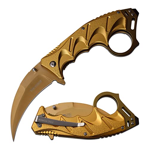 Image of Tac-Force Folding Pocket Knife - Gold TiNite Stainless Steel Hawkbill Blade and Gold TiNite Aluminum Handle with Pocket Clip, Liner Lock, Tactical, EDC, Rescue - TF-957GD
