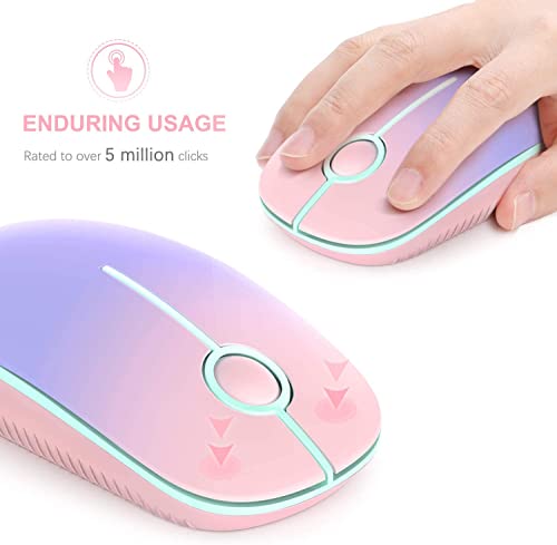 Image of VssoPlor Wireless Mouse, 2.4G Slim Portable Computer Mice with Nano Receiver Quiet Silent Optical Laptop Mouse for Notebook, PC, Laptop, Computer-Pink to Purple