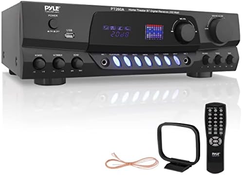 Pyle 200W Home Audio Power Amplifier - Stereo Receiver w/AM FM Tuner, 2 Microphone Input w/Echo for Karaoke, Great Addition to Your Home Entertainment Speaker System - PT260A, Black, 17 inches