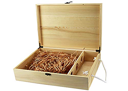 UTI GmbH Weinkiste RUSTIKAL mit Tragekordel und Deko-Wolle - für 3 Flaschen Wein - Flaschenkiste - Weinbox - Holzkiste - Geschenkbox Cover