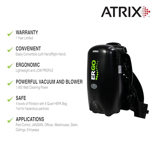 Atrix VACBP10 HEPA Backpack Vacuum with Additional Filters, Premium Bundle, Black