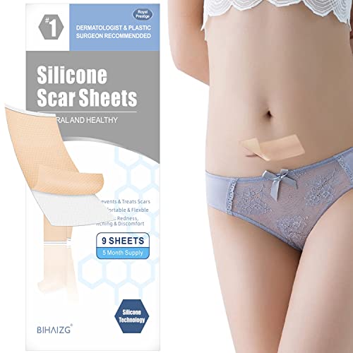 Silicone Scar Sheets,Keloid Scar Removal Sheets Scar Cream Flattens Scars Resulting From Surgery Lnjury Burns Acne C-Section Treatment,Silicone scar Tape for 9 Sheets Reusable,5 Month Supply