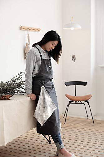Adjustable Japan Nordic Style Soft Cotton Linen Apron With Four Pockets A Towel (Dark Gray) #TOP1