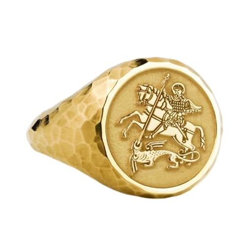 Bague Saint Georges chevalière ronde en argent 925 et plaqué or pour homme
