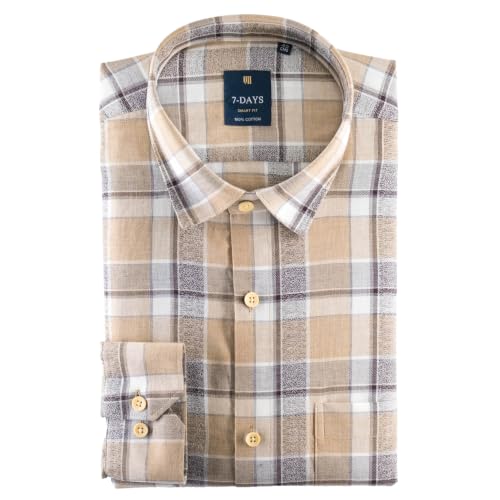 Image of 7-DAYS Men's Premium Check Shirt - 100% Cotton, Tailored Fit (Between Slim & Regular), Full Sleeve, with Pocket - Smart Office & Casual Look