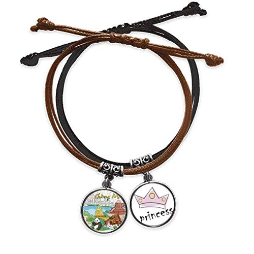 Pulsera de cuero Chiang Mai con grabado de panda de alta joyería artesanal y cierre manual
