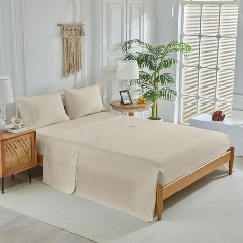 Image of Kids Comforter Sheet Set - Soft and Breathable Bed Set Includes Quilted Comforter, Fitted Sheet, Flat Top Sheet, Pillowcase and Pollowshams For Boys Girls - 7 Pieces Bed in a Bag Full Szie Beige