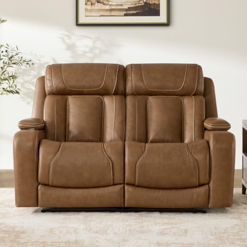 Image of Watson & Whitely Reclining Sofa Loveseat W Power Lumbar, Saddle Brown