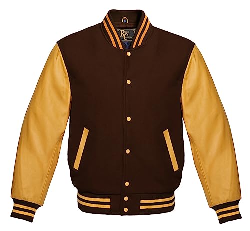 Man's Varsity Letterman Wool & Gold Tewelve Colour Genuine Leather Sleeves Bomber Style Baseball Jacket