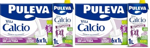 Leche Puleva Vita Calcio Semidesnatada sin Lactosa brik 1L - Caja 6 litros (Paquete de 2)
