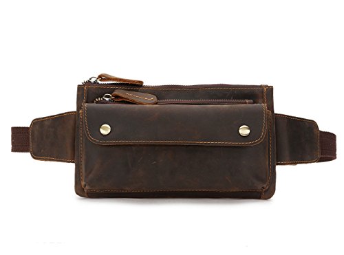 Loyofun Unisex Brown Genuine Leather Waist Bag Messenger Fanny Pack Bum Bag for Men Women Travel Sports Running Hiking (Dark Brown-A)