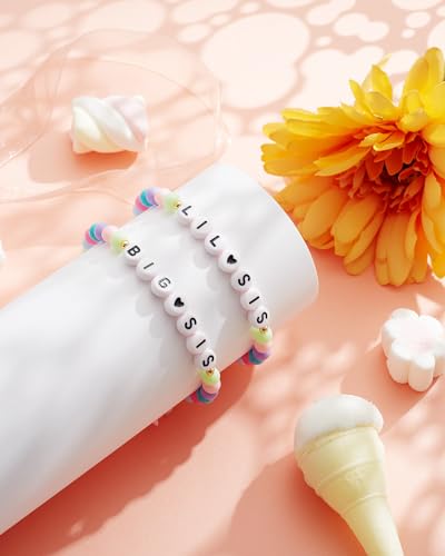Image of 2 /3Pcs Big Middle Little Sis Heart Adjustable Braided Bracelet Set | Matching handmade sister friendship bracelets, sweet jewelry gifts for sisters, BFF friends, women and teengirls