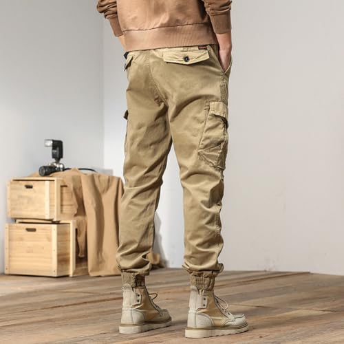 American Work Pants for Men, Spring and Autumn Multiple Pocket Loose Cuffed Casual Men's Capri Pants4