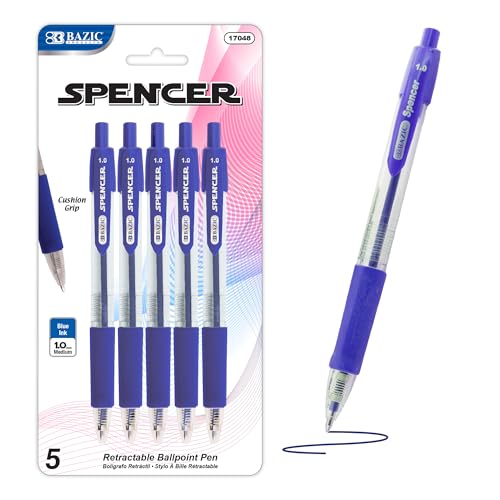 BAZIC PRODUCTS Bolígrafo Retráctil Azul con Grip Suave 5 Unidades miniatura 1