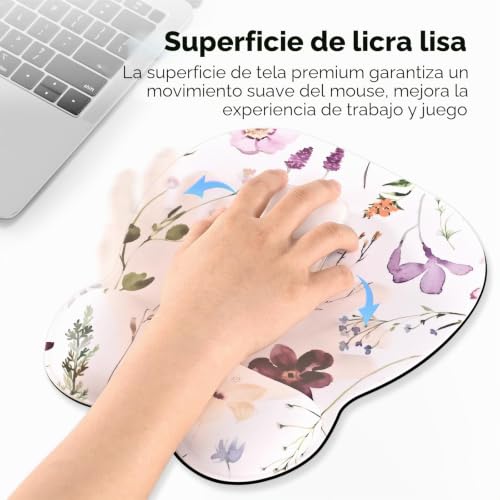 Miniatura 4 de Eoocoo Alfombrilla De Ratón Con Soporte De Muñeca De Espuma Viscoelástica, Alfombrilla De Ratón De 4 Mm Con Base De Goma Antideslizante, Flores Blancas