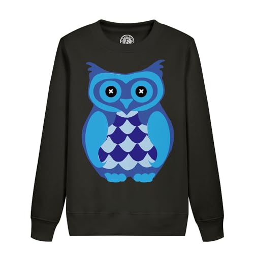Sweatshirt enfant chouette bleue en molleton doux anti-irritation pour peaux sensibles