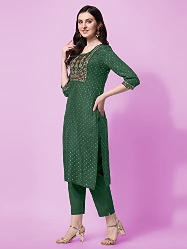 Image of MIRCHI FASHION Women Rayon Sequin Embroidery and Polka Dots Print Straight Kurta