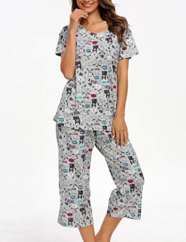 Enjoynight Women's Sleepwear Tops With Capri Pants Pajama Sets (Grey Dog, Medium) #TOP3