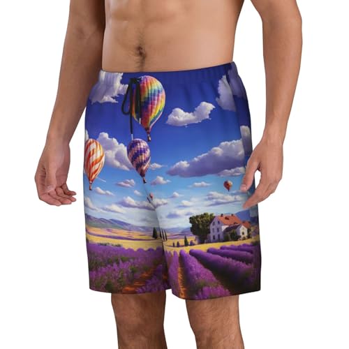 Lavender Hot Air Balloon Print Men's Beach Pants Lightweight Quick-Dry Swim Pants with Mesh Lining for Men2