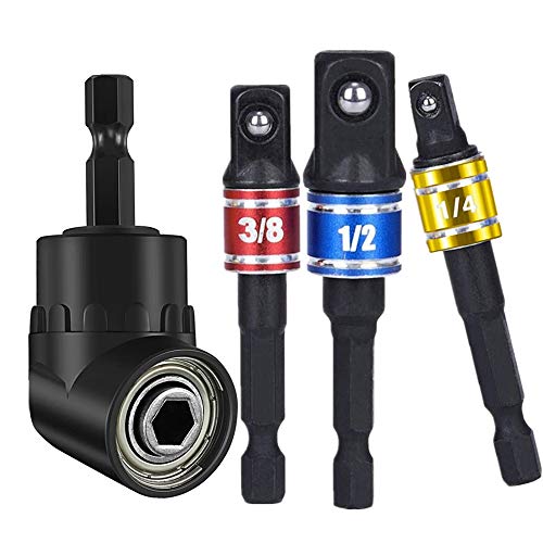3Pcs 1/4 3/8 1/2" Universal Socket Adapter Set And Right Angle Drill 105 Degree Right Angle Screwdriver Set Drill Hex Bit Socket Adapter,Impact Driver Accessories,Impact Driver Socket Set