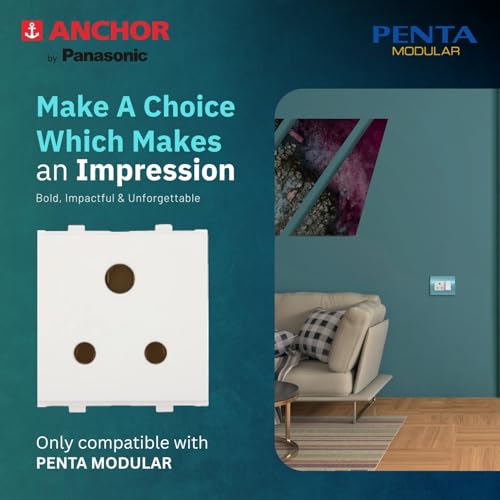 Image of Anchor by Panasonic Penta Modular 2 Module 6 Amp 3 Pin Round Socket W /O Shutter (White, 65208-10)