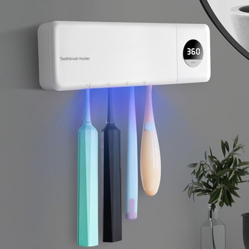 Little Quokka Toothbrush Sanitizeri Holder, 2000mAh Rechargeable Cordless Wall Mounted Holders for Bathroom, Electric Sanitizeri Toothbrush Cleaner, 4 Slots & Timer Function