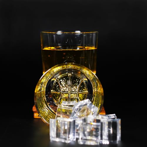 Image of Melbify Basketball Whisky Glass| Set of 2 | 300 ml | Premium Packing | Gift Box | Golden Plated Whiskey Glass| | Unique| | High end| Expensive| Whiskey Glass Gift Set for Basket Ball Lovers