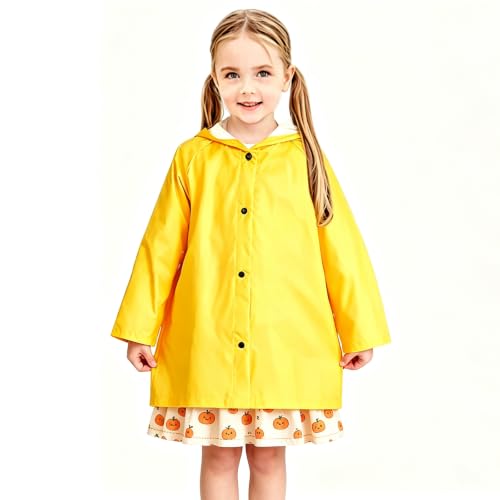 Image of Yellow Kids Raincoat - Lightweight Long Hooded Rain Jacket for Girls Boys Toddler, Waterproof Kids Yellow Rain Coat
