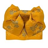 結び帯 作り帯 付け帯 ラメ入り ラメ キラキラ 地紋入り 花柄 レッド ブルー イエロー パープル くるりと巻いて一挿しするだけ 浴衣帯 ゆかた帯 つくり帯 tuobi-25a (イエロー)